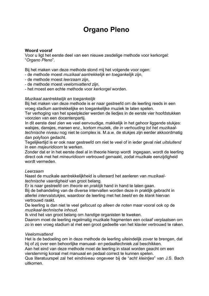 Organo Pleno deel 1 woord vooraf